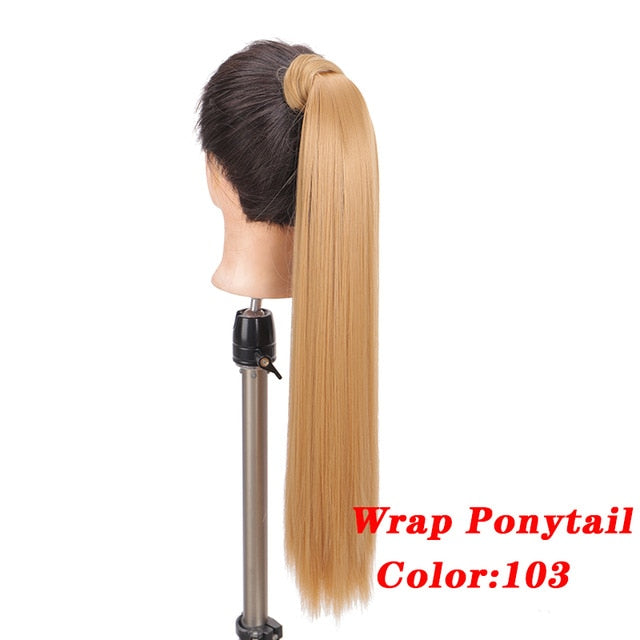 Straight Clip In Hair Tail False Hair 24" 120g Ponytail Hairpiece With Hairpins Synthetic Hair Pony Tail Hair Extensions AOSIWIG