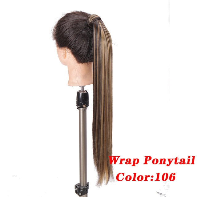 Straight Clip In Hair Tail False Hair 24" 120g Ponytail Hairpiece With Hairpins Synthetic Hair Pony Tail Hair Extensions AOSIWIG