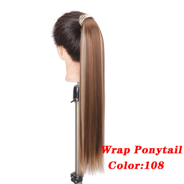 Straight Clip In Hair Tail False Hair 24" 120g Ponytail Hairpiece With Hairpins Synthetic Hair Pony Tail Hair Extensions AOSIWIG