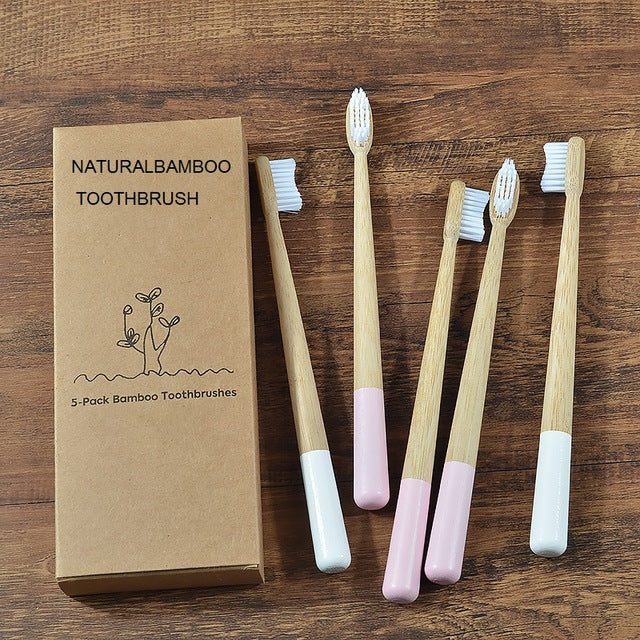 5 pack Adult Bamboo Toothbrushes