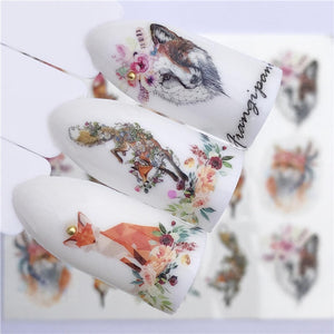 Nail sticker Art Decoration Slider Fox Wolf Animal Adhesive Design