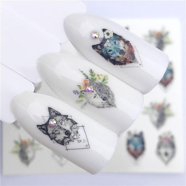 Nail sticker Art Decoration Slider Fox Wolf Animal Adhesive Design