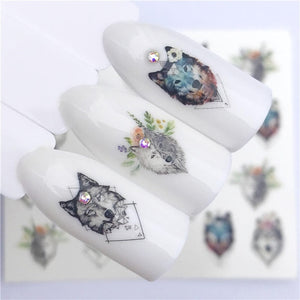 Nail sticker Art Decoration Slider Fox Wolf Animal Adhesive Design