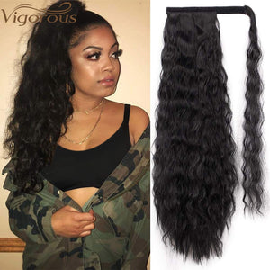 Vigorous Corn Wavy Long Ponytail Synthetic Hairpiece Wrap on Clip Hair Extensions