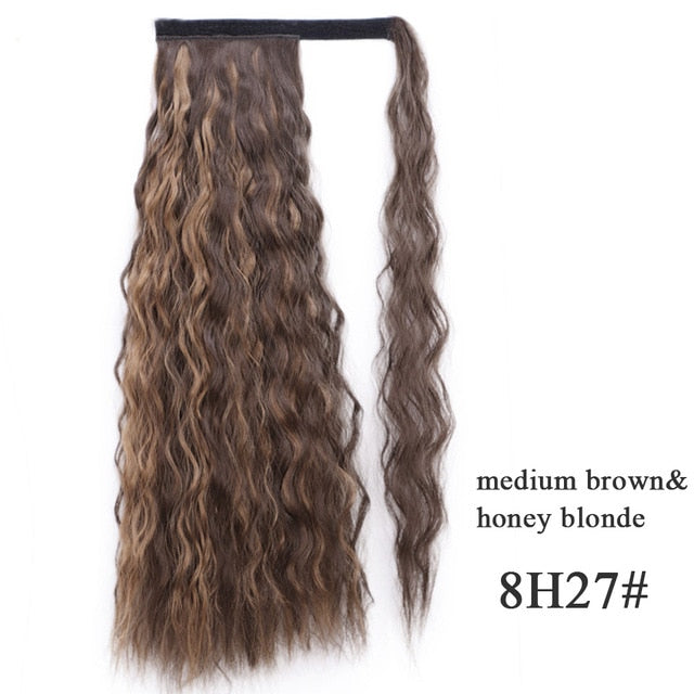 Vigorous Corn Wavy Long Ponytail Synthetic Hairpiece Wrap on Clip Hair Extensions