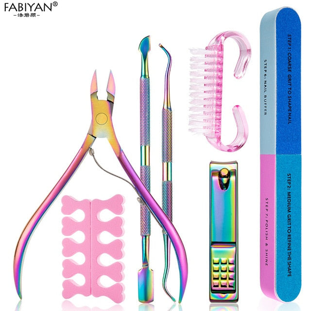 Set Nail Art Exfoliating Tools Scissors Plier Peeling Push Dead Skin Cuticle Pusher Nipper Spoon Remover Clipper Cutter