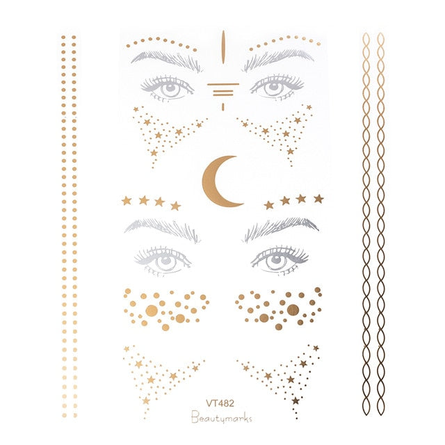 2019 New Gold Face Temporary Tattoo Waterproof Blocked Freckles Makeup Sticker